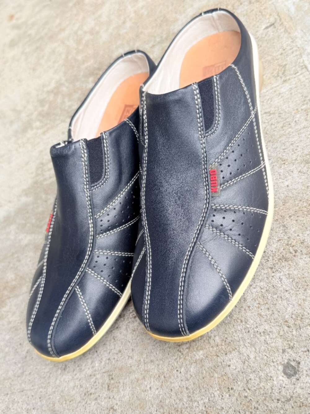 Khrio Word Italian Leather Comfort Mule Slip On Shoes Navy